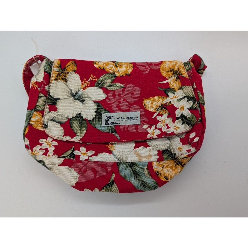 Local Design Hawaii Red Hibiscus Canvas Crossbody Bag - Made in USA
